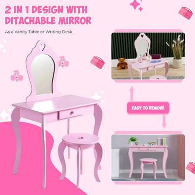 Vanity Set for Kids Dressing Table with Drawers Wooden Vanity