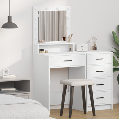 Vanity Table White MDF 50 x 41 x 135 cm Mirror Vanity Table