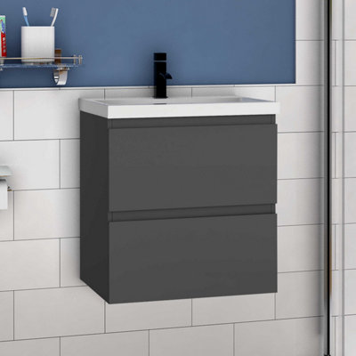 Vanity Unit Basin 500mm Wall Hung Matte Grey Resin Sink Flat Pack ...