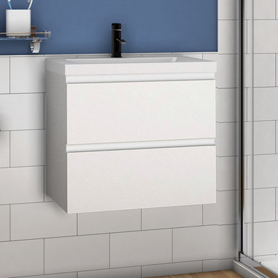 Vanity Unit Basin 600mm Wall Hung Matte White Resin Sink Flat Pack ...