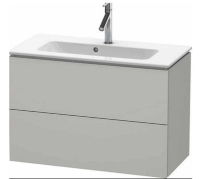 Vanity Unit Wall-Mounted with Two Drawers Light Grey 770mm and White Basin Sink