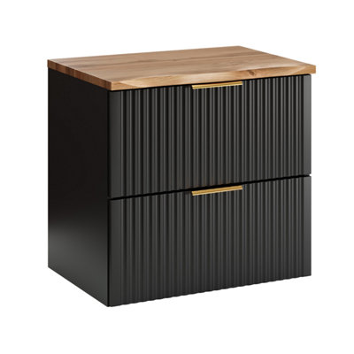 Vanity Unit with Basin 600mm Oak Countertop Wall Hung Black Bathroom ...