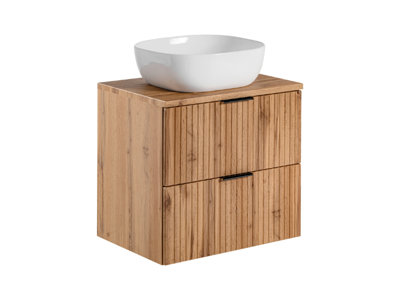 Vanity Unit with Basin 600mm Wall Hung Countertop Bathroom Cabinet Oak ...