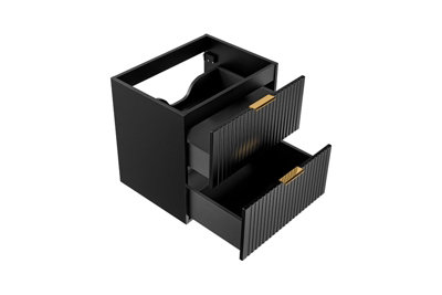 Vanity Unit with Basin Black 600mm Bathroom Sink Cabinet Ribbed Fluted ...