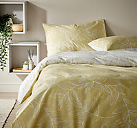 Vantona - Linear Leaves Yellow Floral Bedding Set - Double