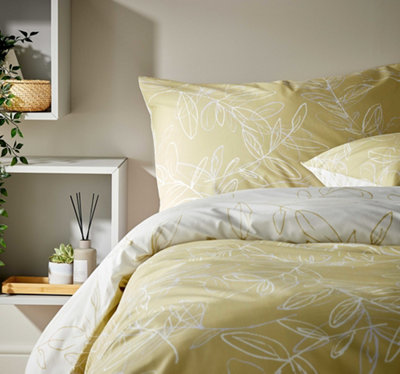 Vantona - Linear Leaves Yellow Floral Bedding Set - Kingsize