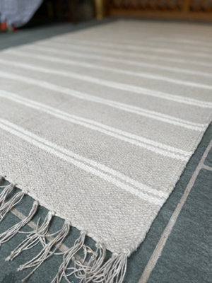 Varca Grey Rug Striped Design Cotton and Jute Yarn / 120 cm x 180 cm