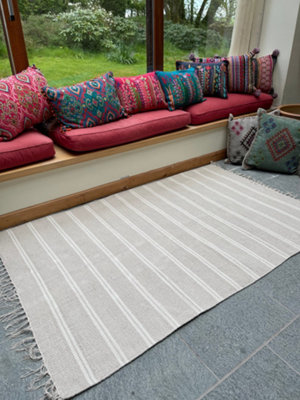 Varca Grey Rug Striped Design Cotton and Jute Yarn / 70 cm x 130 cm