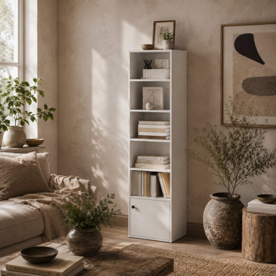 VARI WOODEN WHITE SLIM TALL 6-TIER BOOKCASE H8 156 CM - 40W X 30D CM ...