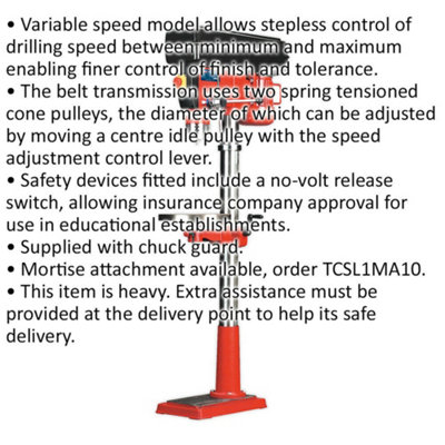 Variable Speed Floor Standing Pillar Drill - 650W Motor - 1630mm Height - 230V