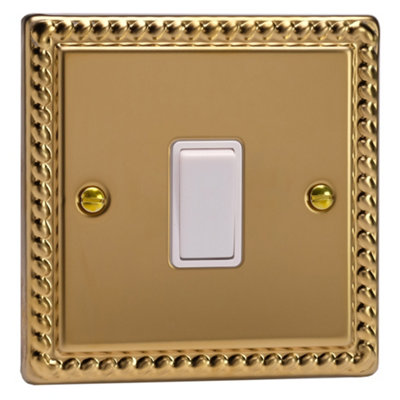 Varilight 1-Gang 10A 1- or 2-Way Rocker Switch Georgian Brass