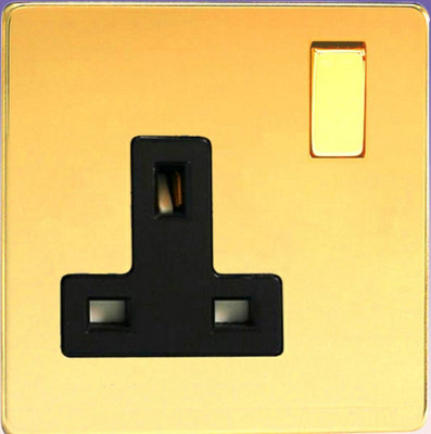 Varilight 1-Gang 13 Amp Single Switched Socket Dimension Screwless Brushed Brass XDB4BS