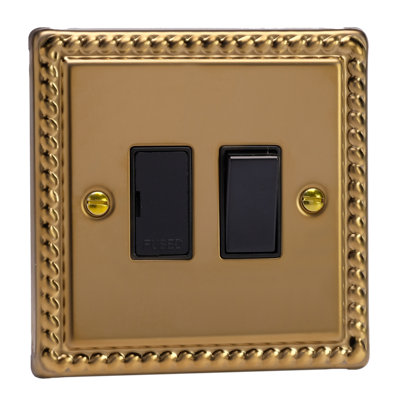 Varilight 1-Gang 13A Double Pole Switched Fused Spur Rope-Edge Brass ...