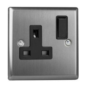 Varilight 1-Gang 13A Double Pole Switched Socket Brushed Steel
