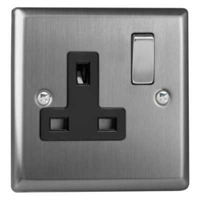 Varilight 1-Gang 13A Double Pole Switched Socket Brushed Steel