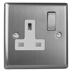 Varilight 1-Gang 13A Double Pole Switched Socket Brushed Steel