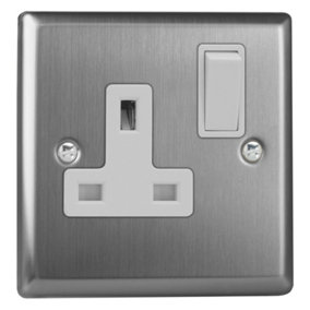 Varilight 1-Gang 13A Double Pole Switched Socket  Brushed Steel