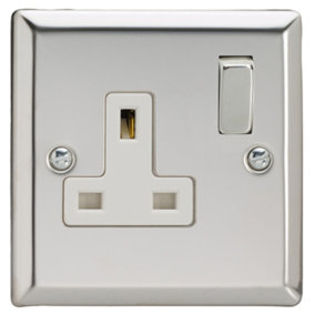 Varilight 1-Gang 13A Double Pole Switched Socket  Chrome