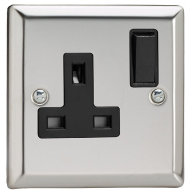 Varilight 1-Gang 13A Double Pole Switched Socket  Chrome