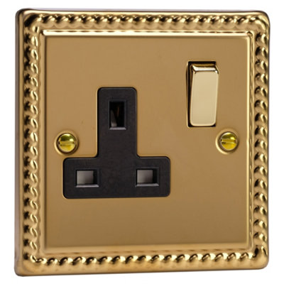 Varilight 1-Gang 13A Double Pole Switched Socket Georgian Brass