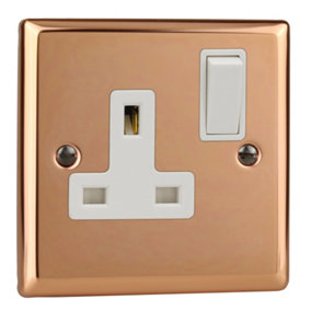 Varilight 1-Gang 13A Double Pole Switched Socket  Polished Copper