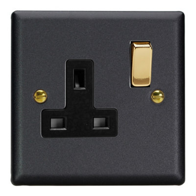 Varilight 1-Gang 13A Double Pole Switched Socket Vogue Matt Black