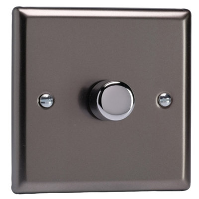 Varilight 1-Gang 2-Way V-Pro Push On/Off Rotary LED Dimmer 1 x 0-120W Pewter