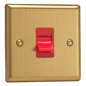 Varilight 1-Gang 45A Cooker Switch Red Insert Brushed Brass