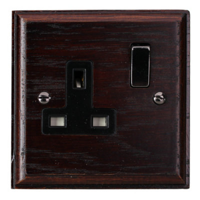 Varilight 1 Gang Double Pole 13A Switched Socket Dark Oak