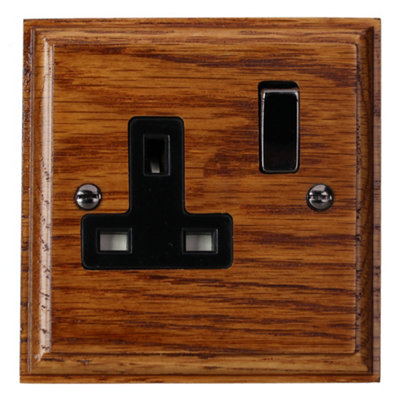 Varilight 1 Gang Double Pole 13A Switched Socket Medium Oak