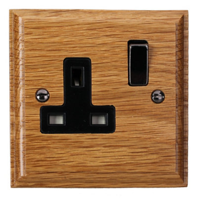 Varilight 1 Gang Double Pole 13A Switched Socket Oak