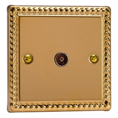 Varilight 1-Gang TV Socket, Co-Axial Rope-Edge Brass