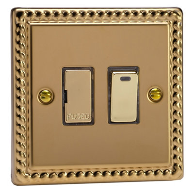Varilight 13A Switched Fused Spur + Neon Georgian Brass