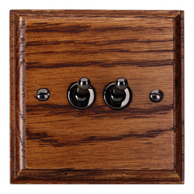 Varilight 2 Gang 1 or 2 Way 10A Toggle Switch Medium Oak