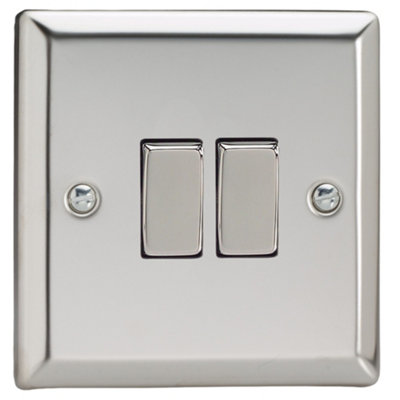 Varilight 2-Gang 10A 1- or 2-Way Rocker Switch Chrome