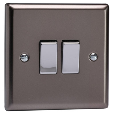 Varilight 2-Gang 10A 1- or 2-Way Rocker Switch Pewter