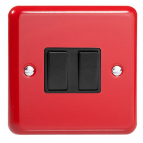 Varilight 2-Gang 10A 1- or 2-Way Rocker Switch Pillar Box Red