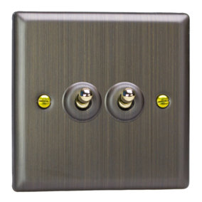 Varilight 2-Gang 10A 1- or 2-Way Toggle Switch Antique Brass