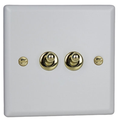 Varilight 2-Gang 10A 1- or 2-Way Toggle Switch Vogue Matt White