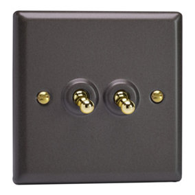 Varilight 2-Gang 10A 1- or 2-Way Toggle Switch Vogue Slate Grey