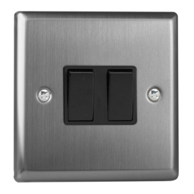 Varilight 2-Gang 10A Intermediate & 2-Way Rocker Switch Brushed Steel