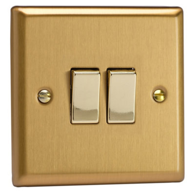 Varilight 2-Gang (10A Intermediate Switch + 10A 1- or 2-Way Rocker Switch) Brushed Brass