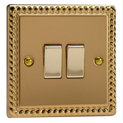 Varilight 2-Gang (10A Intermediate Switch + 10A 1- or 2-Way Rocker Switch) Georgian Brass