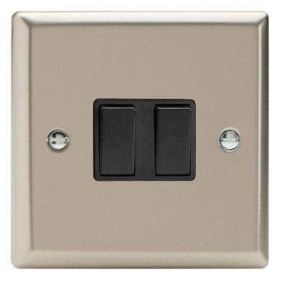 Varilight 2-Gang (10A Intermediate Switch + 10A 1- or 2-Way Rocker Switch) Satin