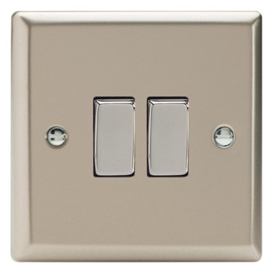 Varilight 2-Gang (10A Intermediate Switch + 10A 1- or 2-Way Rocker Switch) Satin