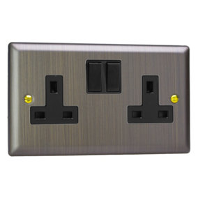 Varilight 2-Gang 13A Double Pole Switched Socket Antique Brass