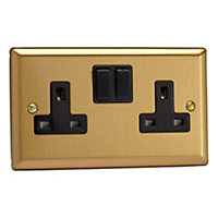 Varilight 2-Gang 13A Double Pole Switched Socket Brushed Brass