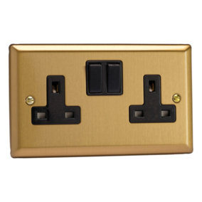 Varilight 2-Gang 13A Double Pole Switched Socket Brushed Brass