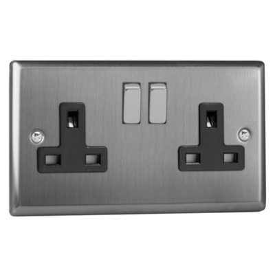 Varilight XS5DB - Doppia Presa 13 Amp Con Interruttore, Cromo Opaco, Piastra In Acciaio Spazzolato E Inserti Neri - 5