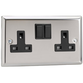 Varilight 2-Gang 13A Double Pole Switched Socket Chrome